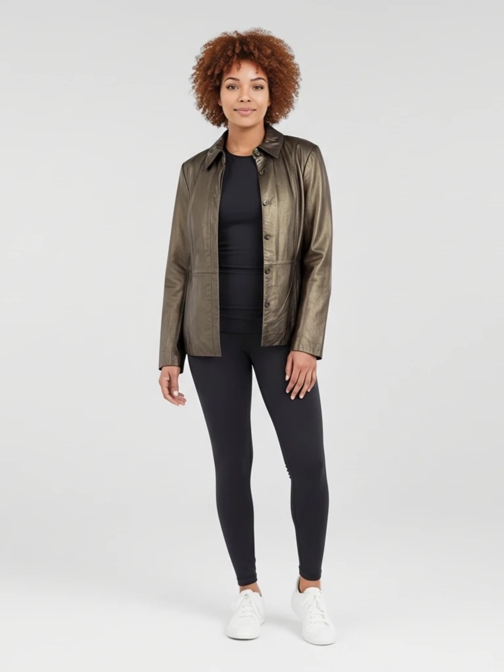 Vintage Apostrophe Bronze Metallic Genuine Leather Jacket - Size 12